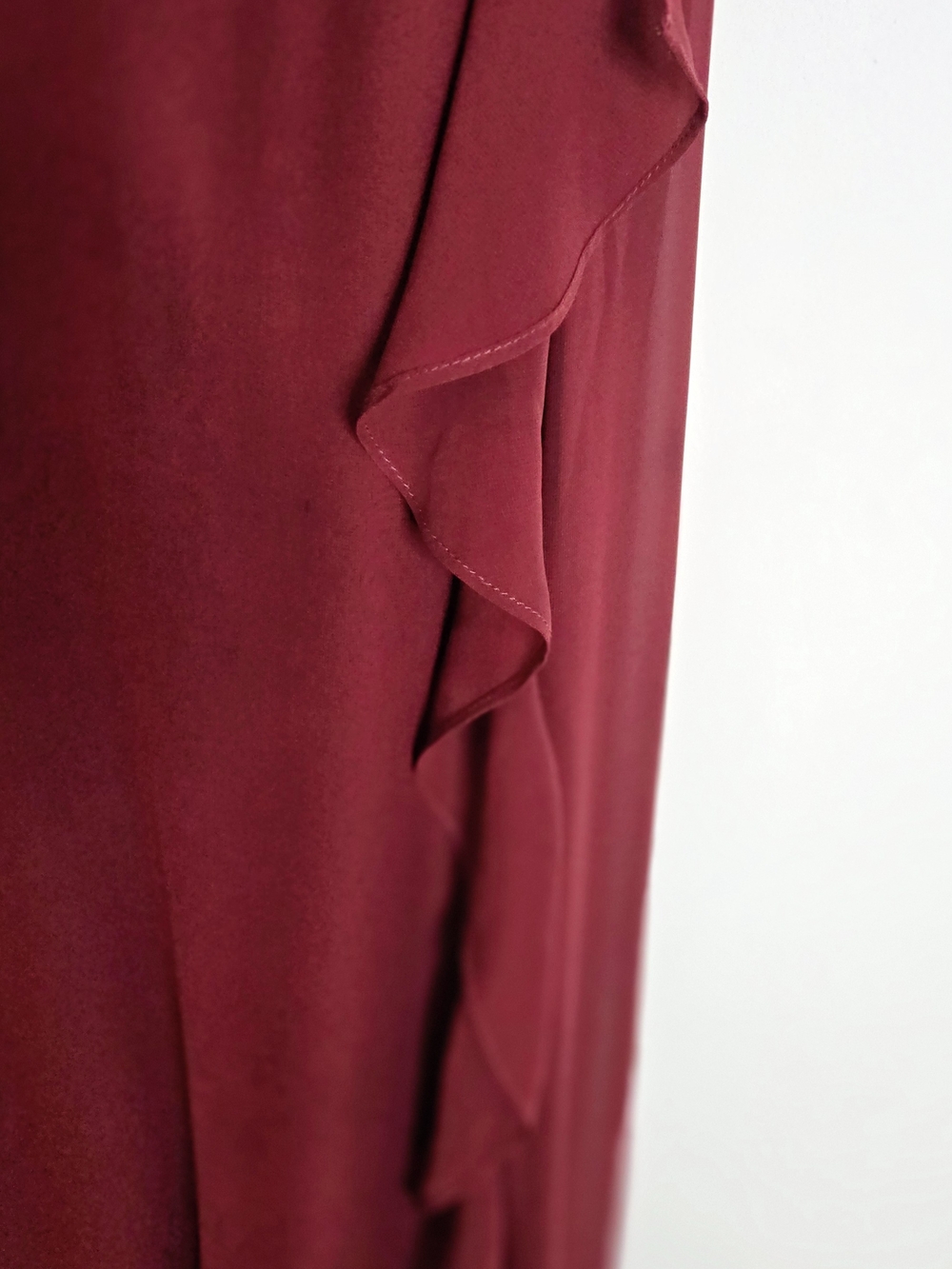 Birdy Grey Burgundy Elegant Spaghetti-Strap Maxi Theresa Dress Cascade Ruffle S - Picture 8 of 16